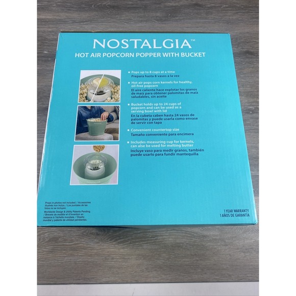 Nostalgia APHBKT8SG Hot Air Popcorn Maker and Bucket NEW - Picture 9 of 10